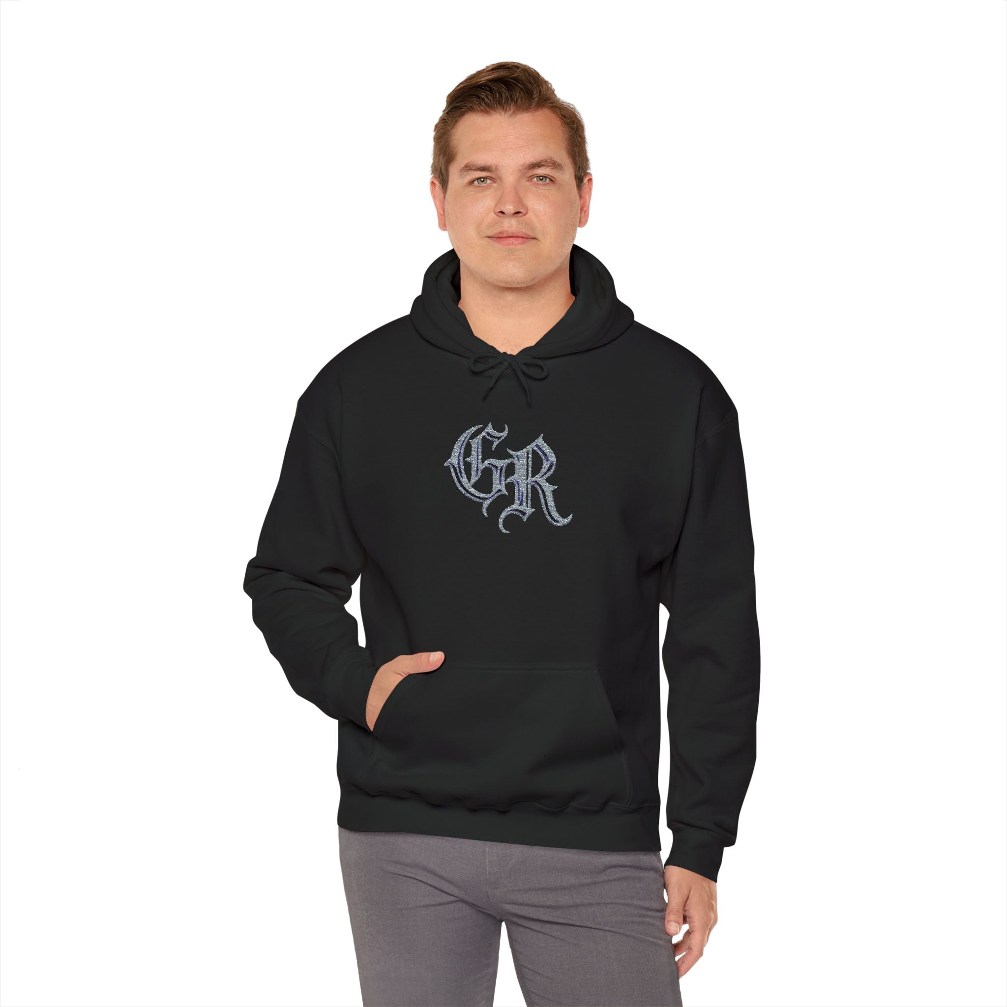 Gothic 'GR' Ice Script Hoodie — Vintage Dark Streetwear Pullover