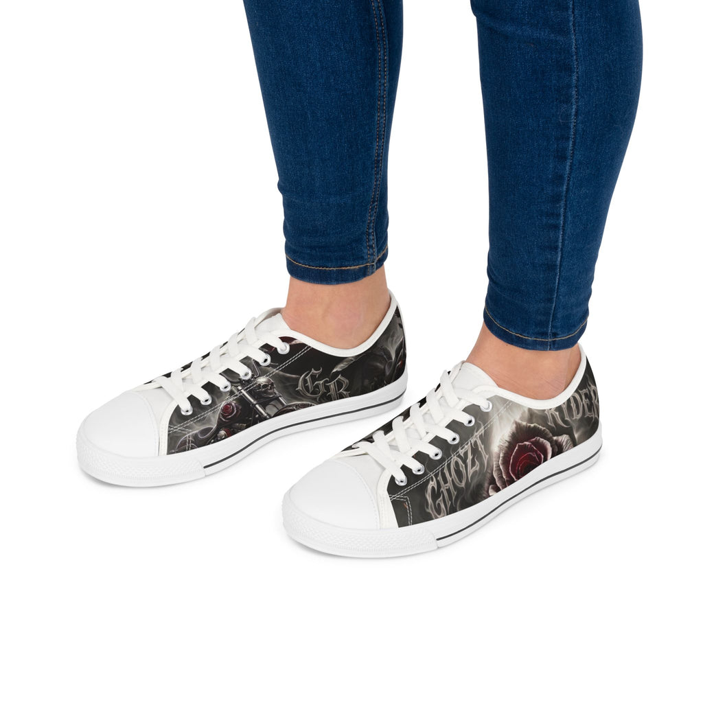 Women's Low Top Sneakers — Gothic Rose Skull Graphic Canvas Shoes