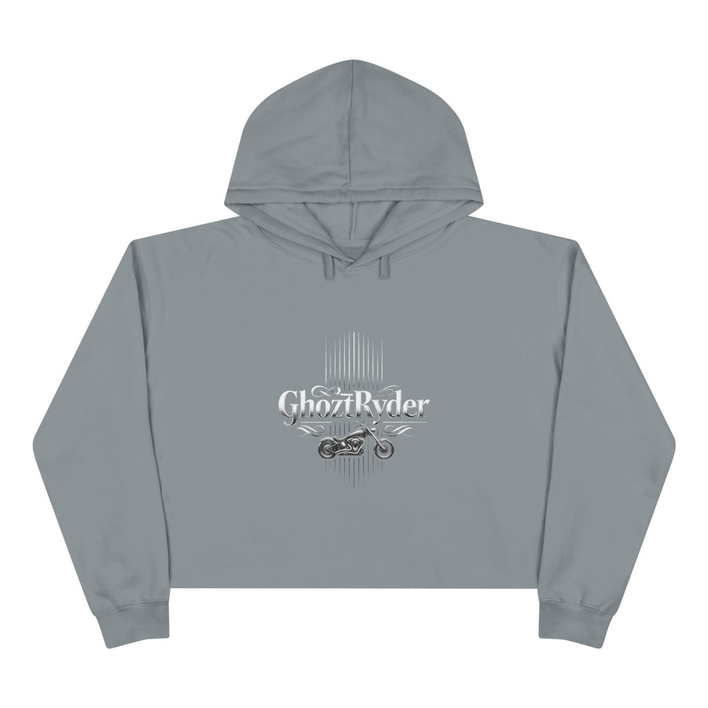 GhoztRyder Logo Crop Hoodie — Women's Black Streetwear Motorcycle-Inspired Pullover