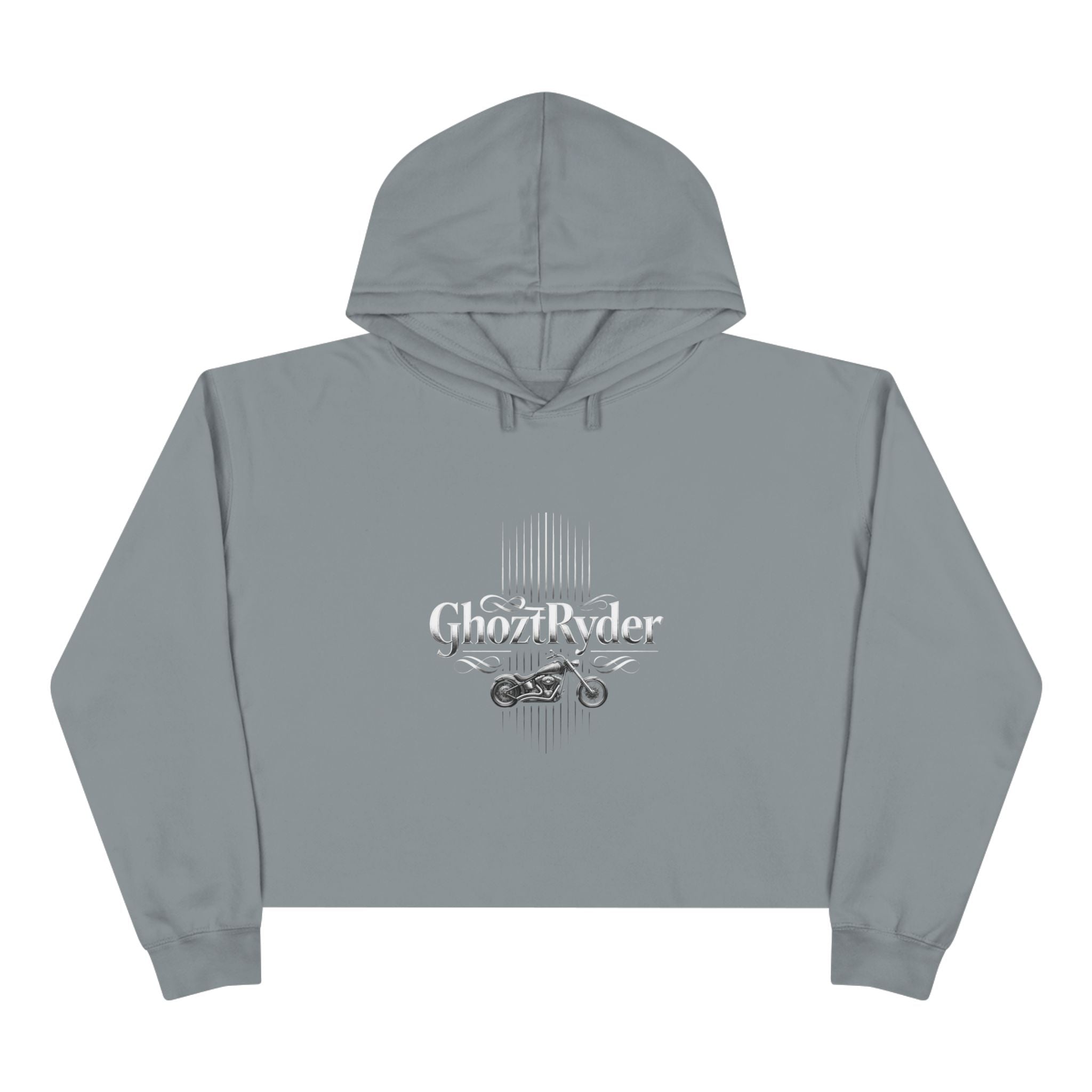 GhoztRyder Logo Crop Hoodie — Women's Black Streetwear Motorcycle-Inspired Pullover
