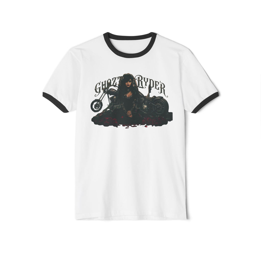 Ghouls & Grydper Ringer Tee — Vintage Biker Witch Graphic Shirt