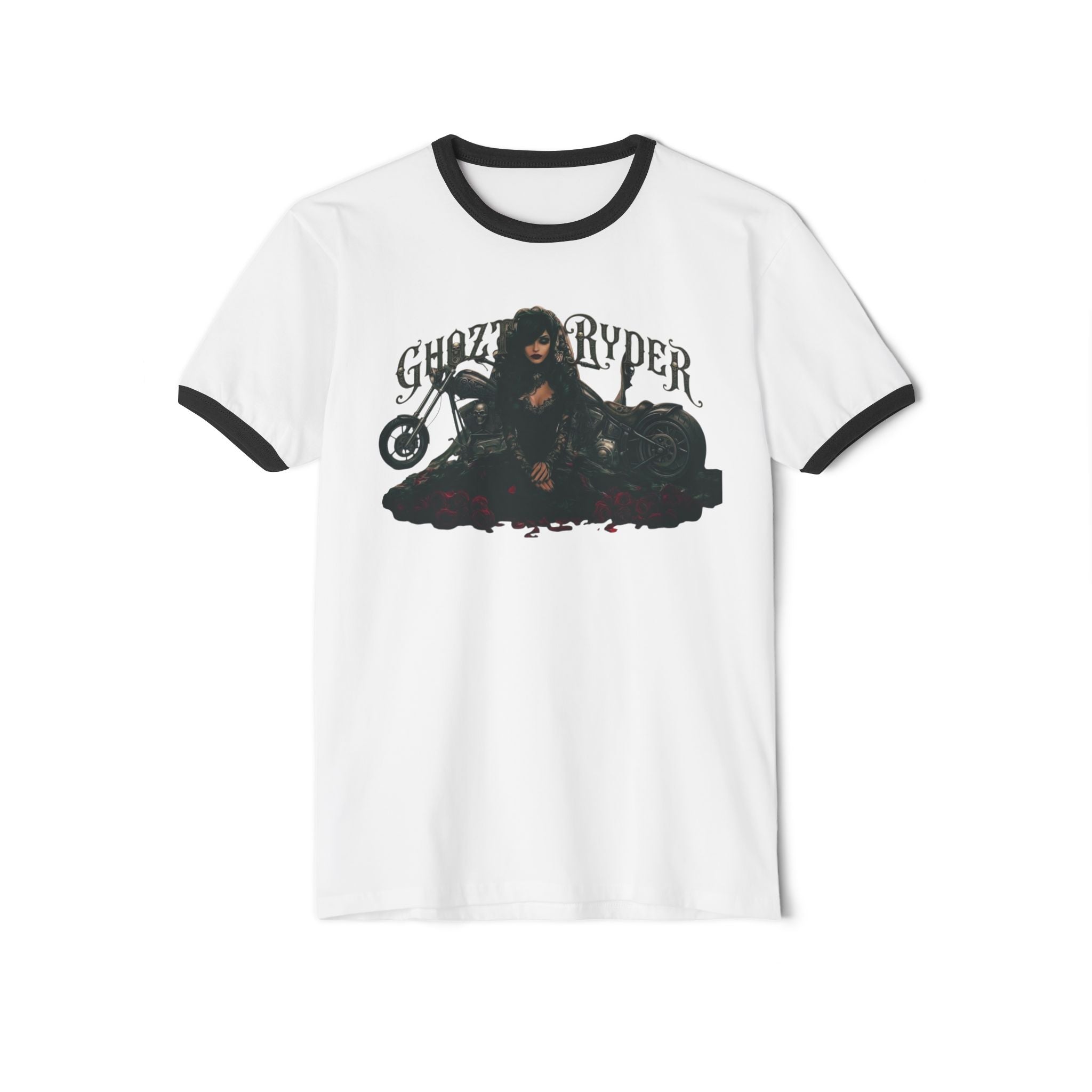 Ghouls & Grydper Ringer Tee — Vintage Biker Witch Graphic Shirt