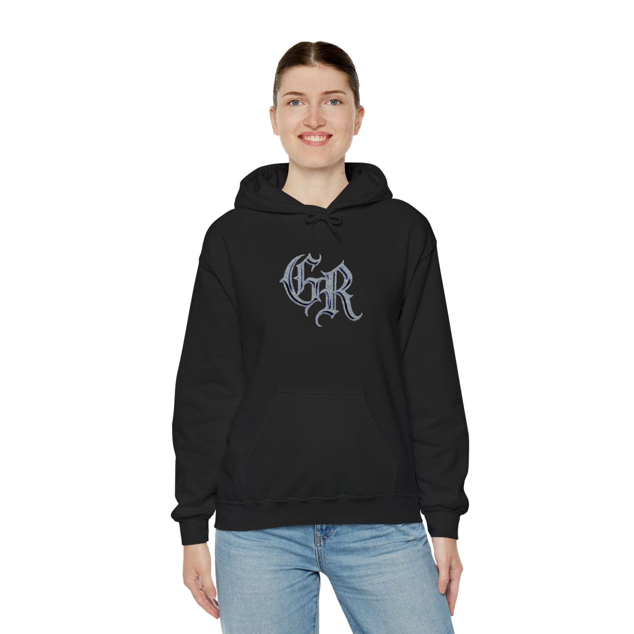 Gothic 'GR' Ice Script Hoodie — Vintage Dark Streetwear Pullover