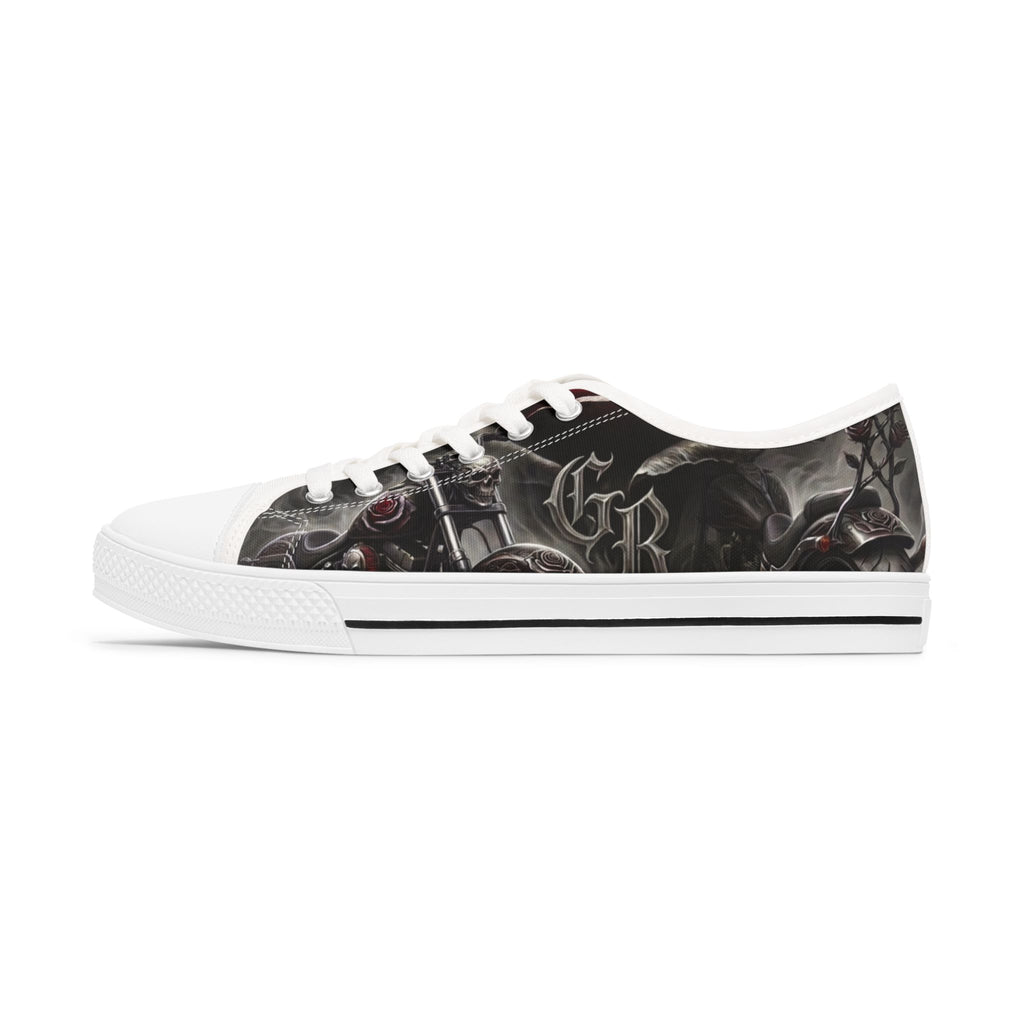 Women's Low Top Sneakers — Gothic Rose Skull Graphic Canvas Shoes