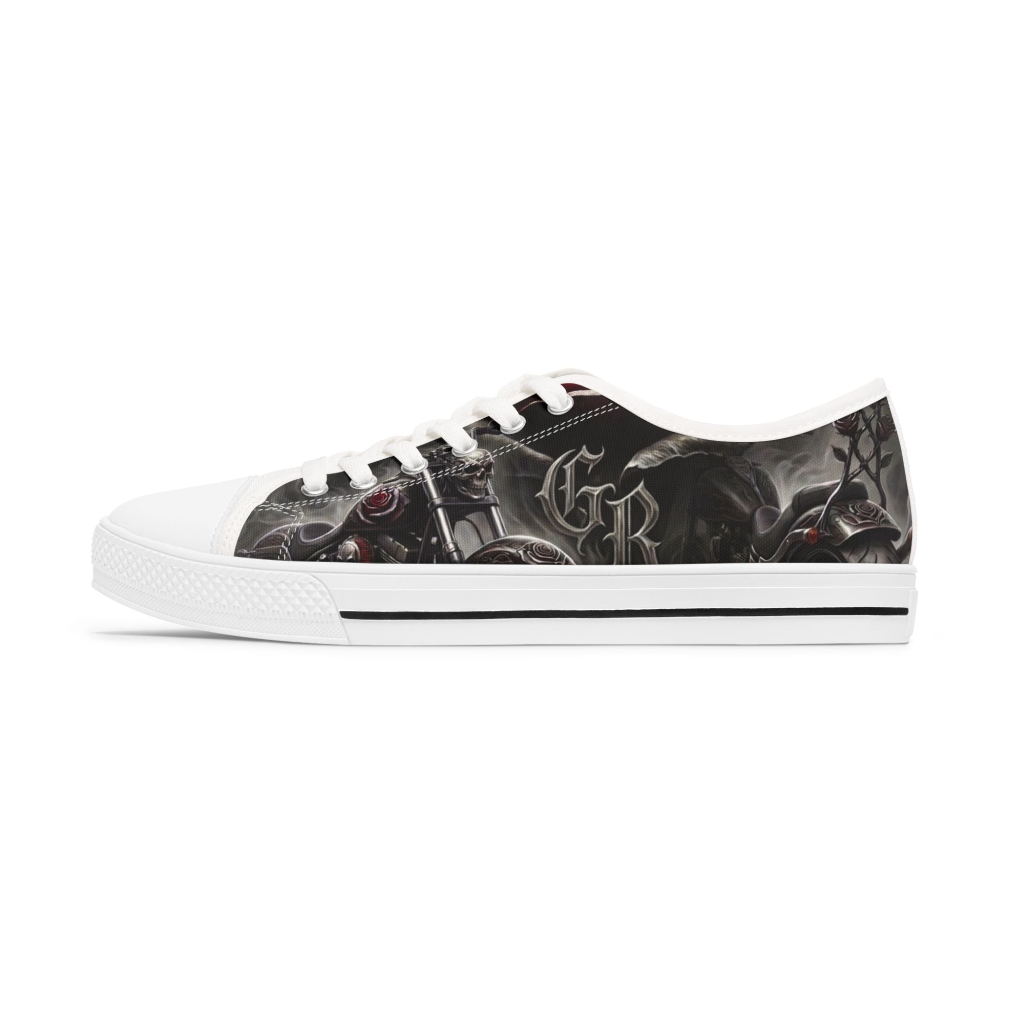 Women's Low Top Sneakers — Gothic Rose Skull Graphic Canvas Shoes