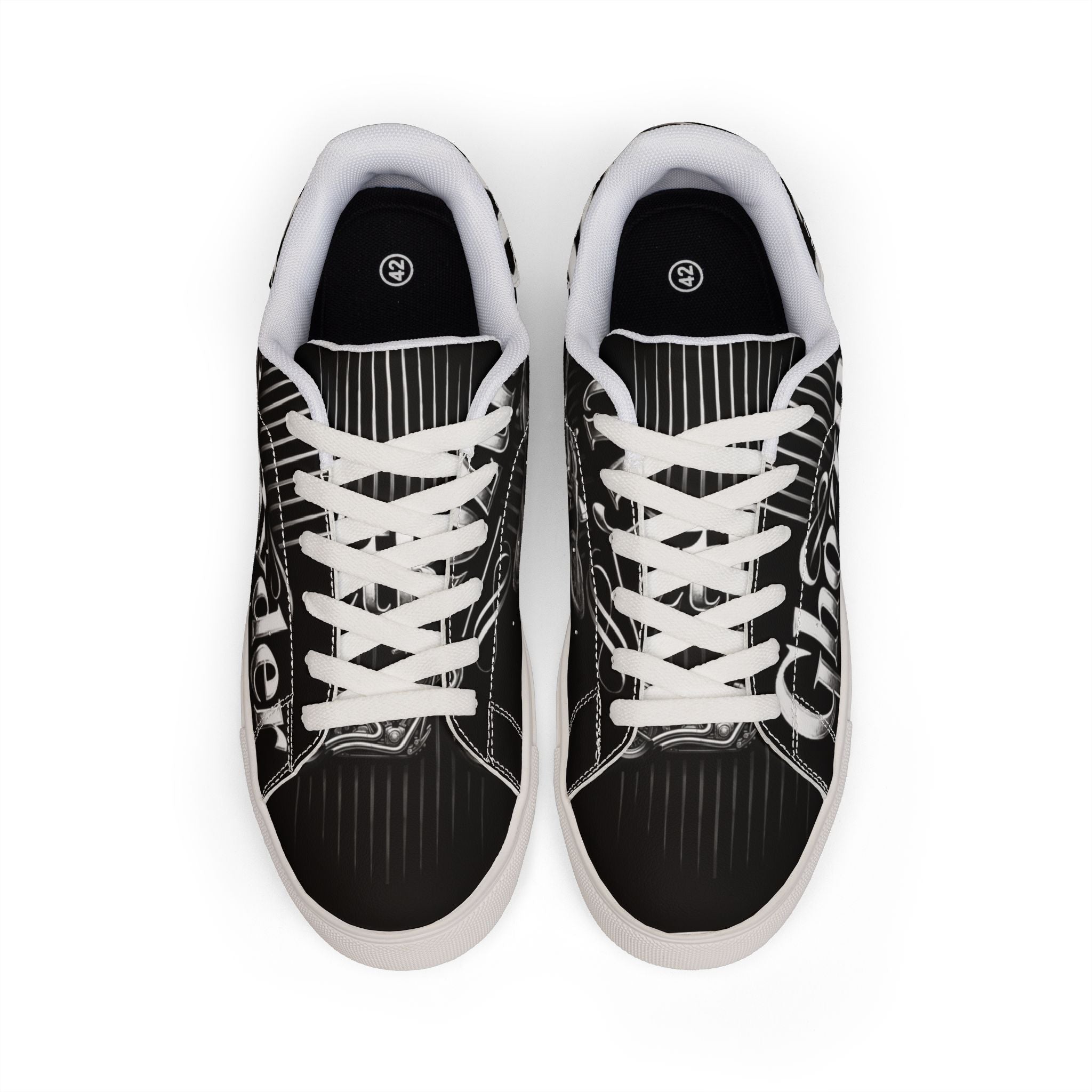 Low-Top Sneakers — Black Leather 'GhoztRyder' Graphic
