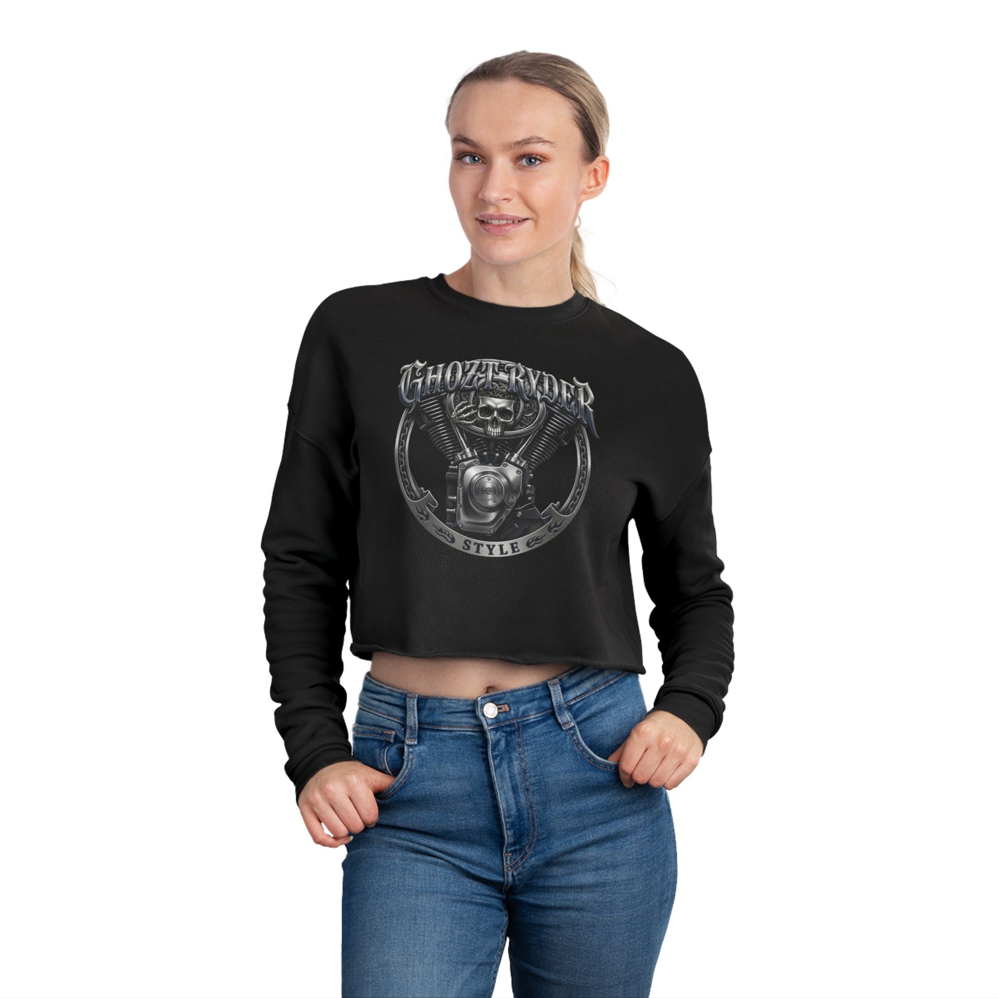 Skull Biker Cropped Sweatshirt
