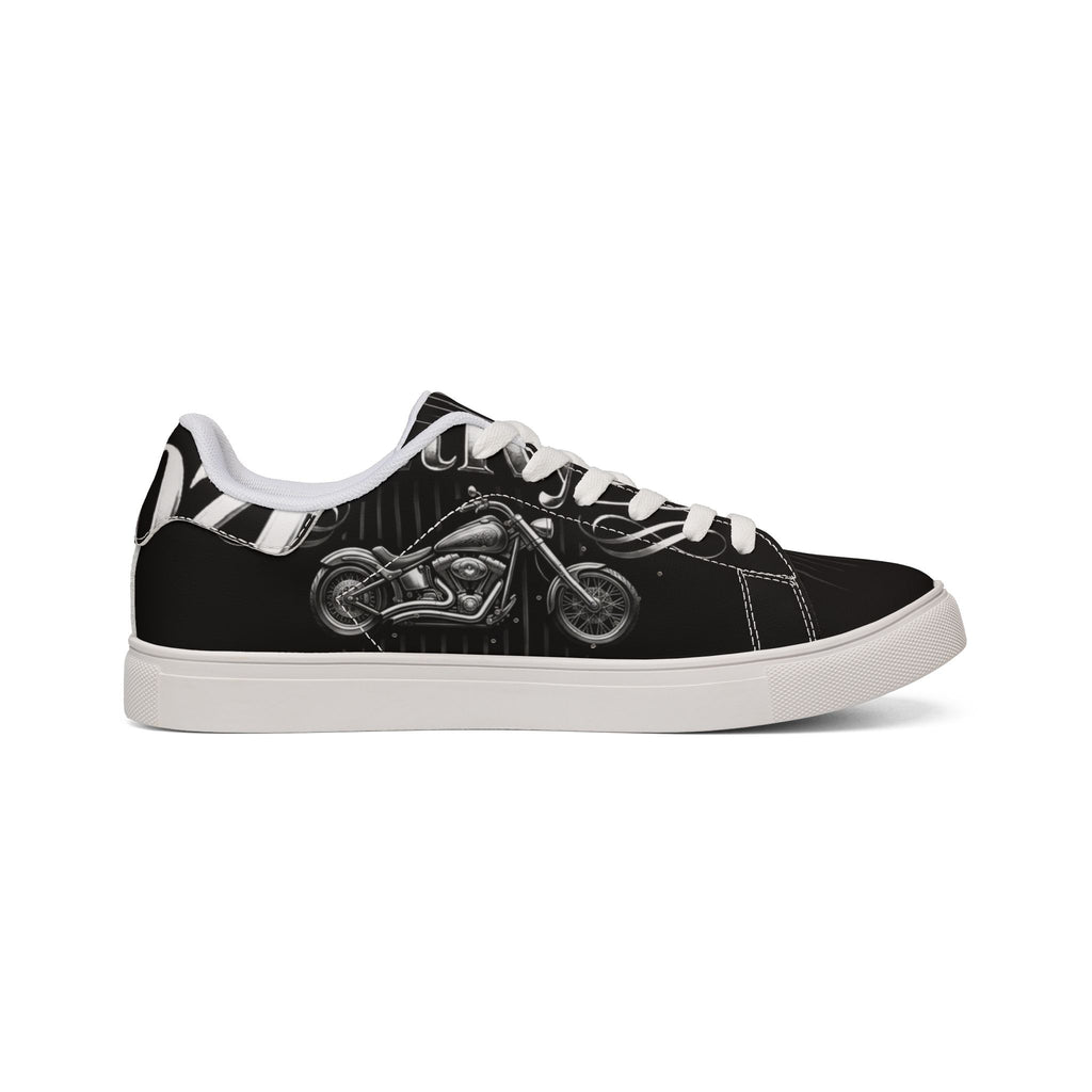 Low-Top Sneakers — Black Leather 'GhoztRyder' Graphic