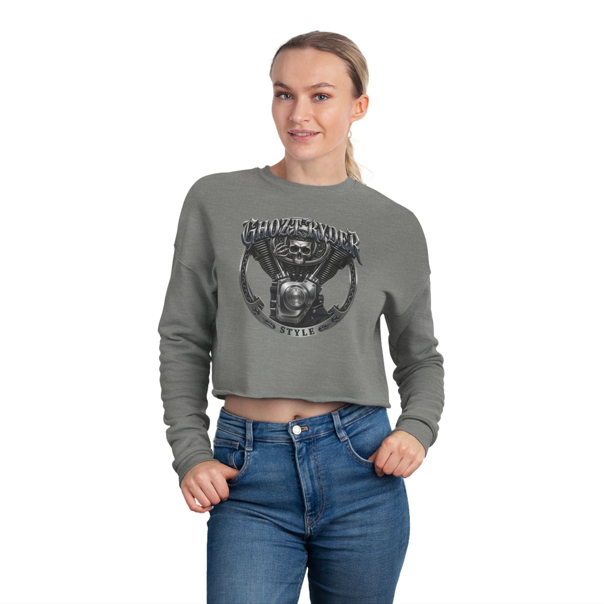 Skull Biker Cropped Sweatshirt