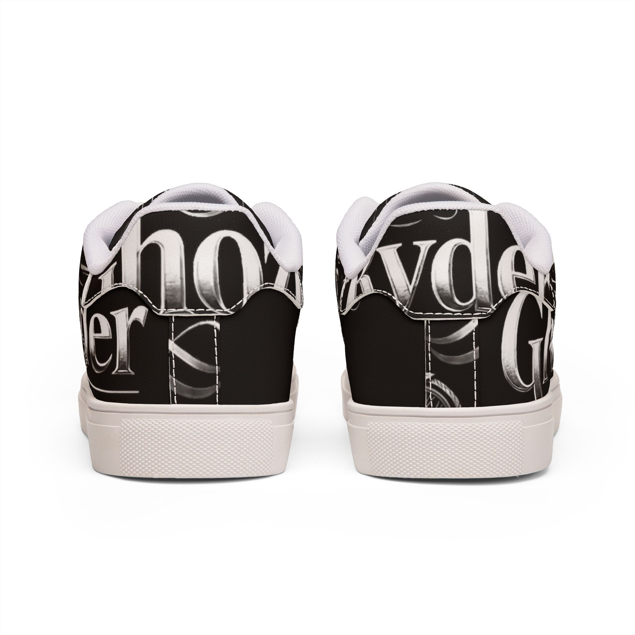 Low-Top Sneakers — Black Leather 'GhoztRyder' Graphic