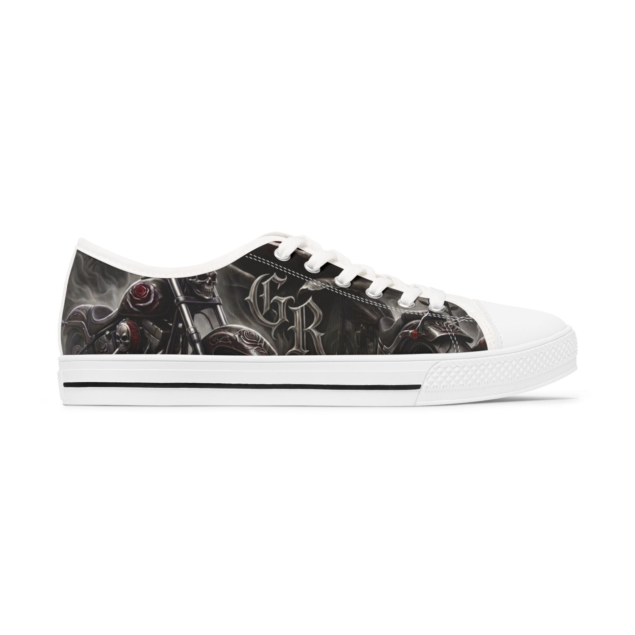 Women's Low Top Sneakers — Gothic Rose Skull Graphic Canvas Shoes