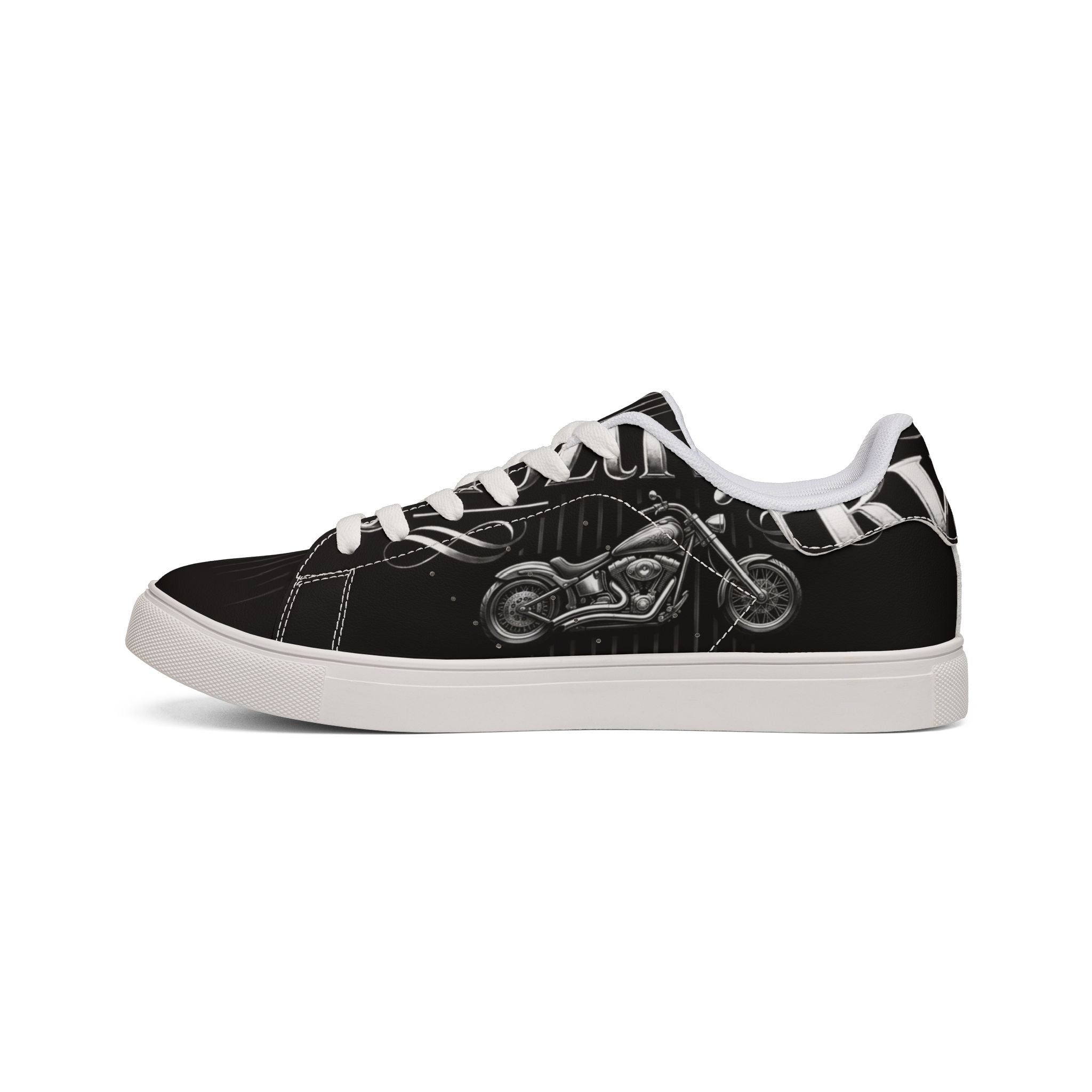 Low-Top Sneakers — Black Leather 'GhoztRyder' Graphic