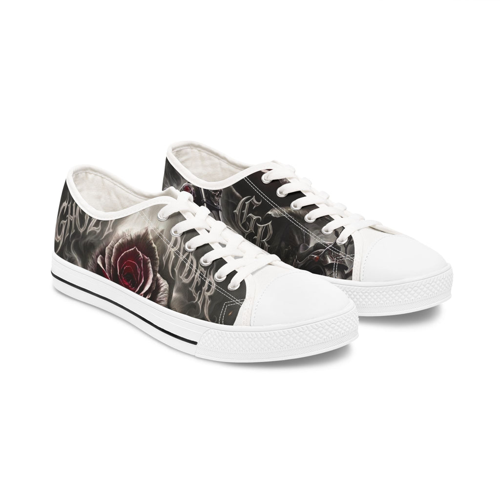 Women's Low Top Sneakers — Gothic Rose Skull Graphic Canvas Shoes