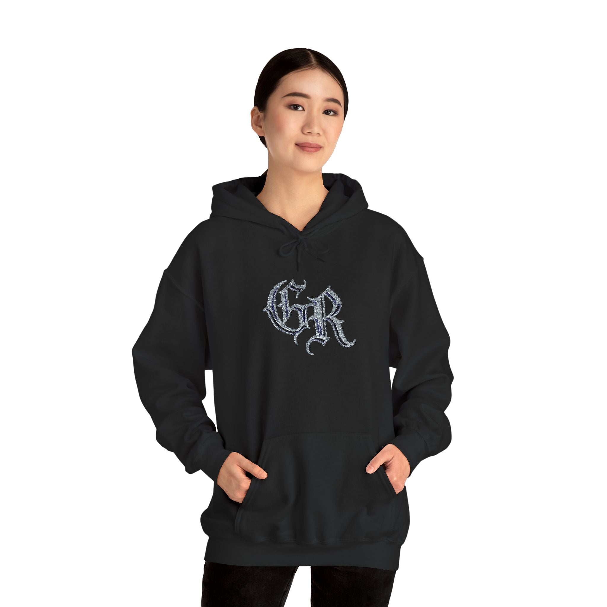 Gothic 'GR' Ice Script Hoodie — Vintage Dark Streetwear Pullover