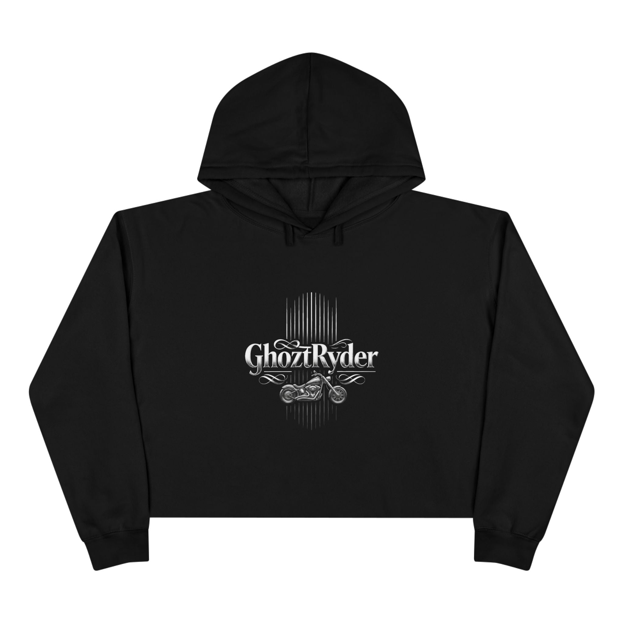 GhoztRyder Logo Crop Hoodie — Women's Black Streetwear Motorcycle-Inspired Pullover